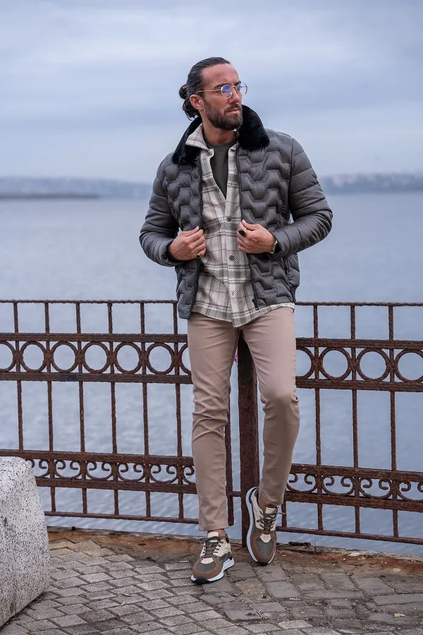 Khaki Slim Fit Fur Coat by gentwith