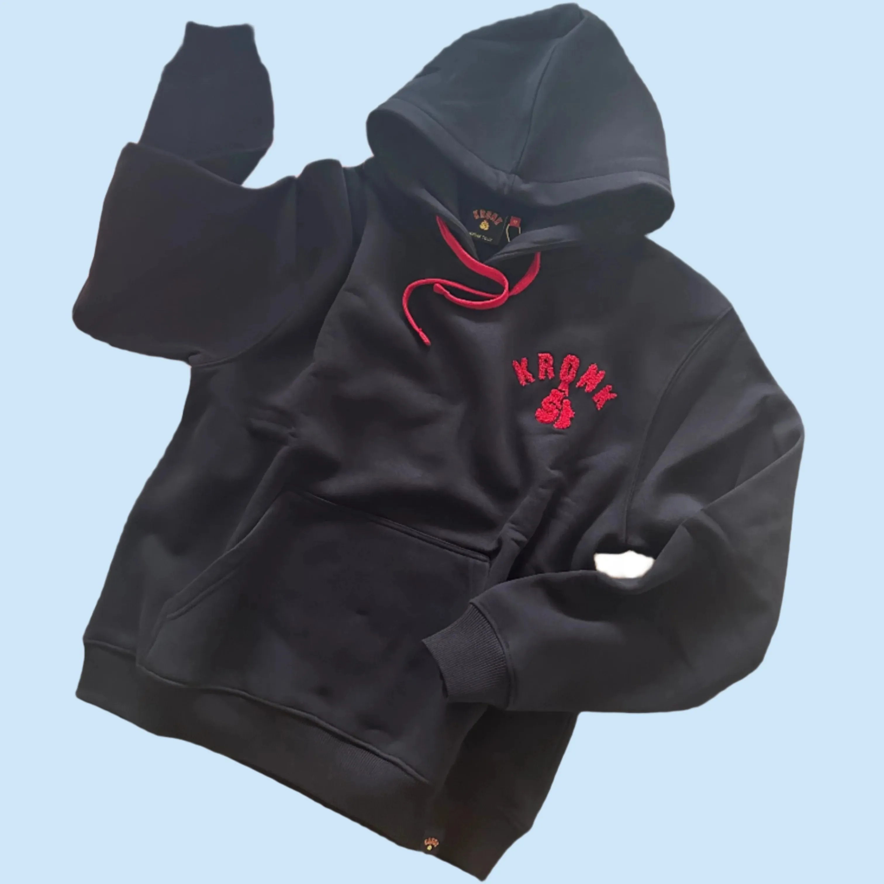 KRONK Boxing Team Towelling Applique Hoodie Loose Fit Black