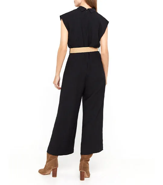 Long Jumpsuit with Belt Black
