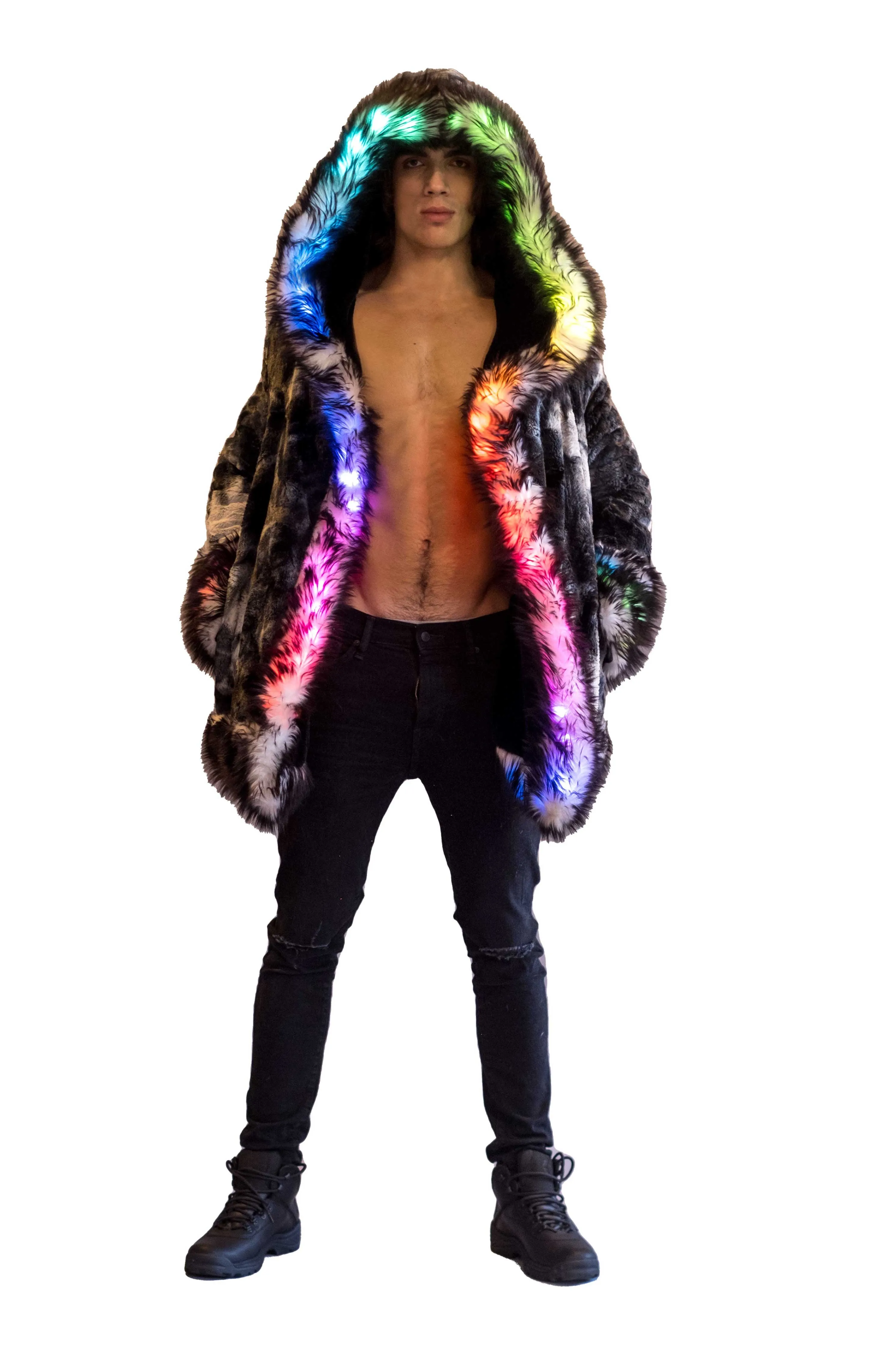 Men's LED Wizard Coat in "Black & White Tie Dye" STOCK