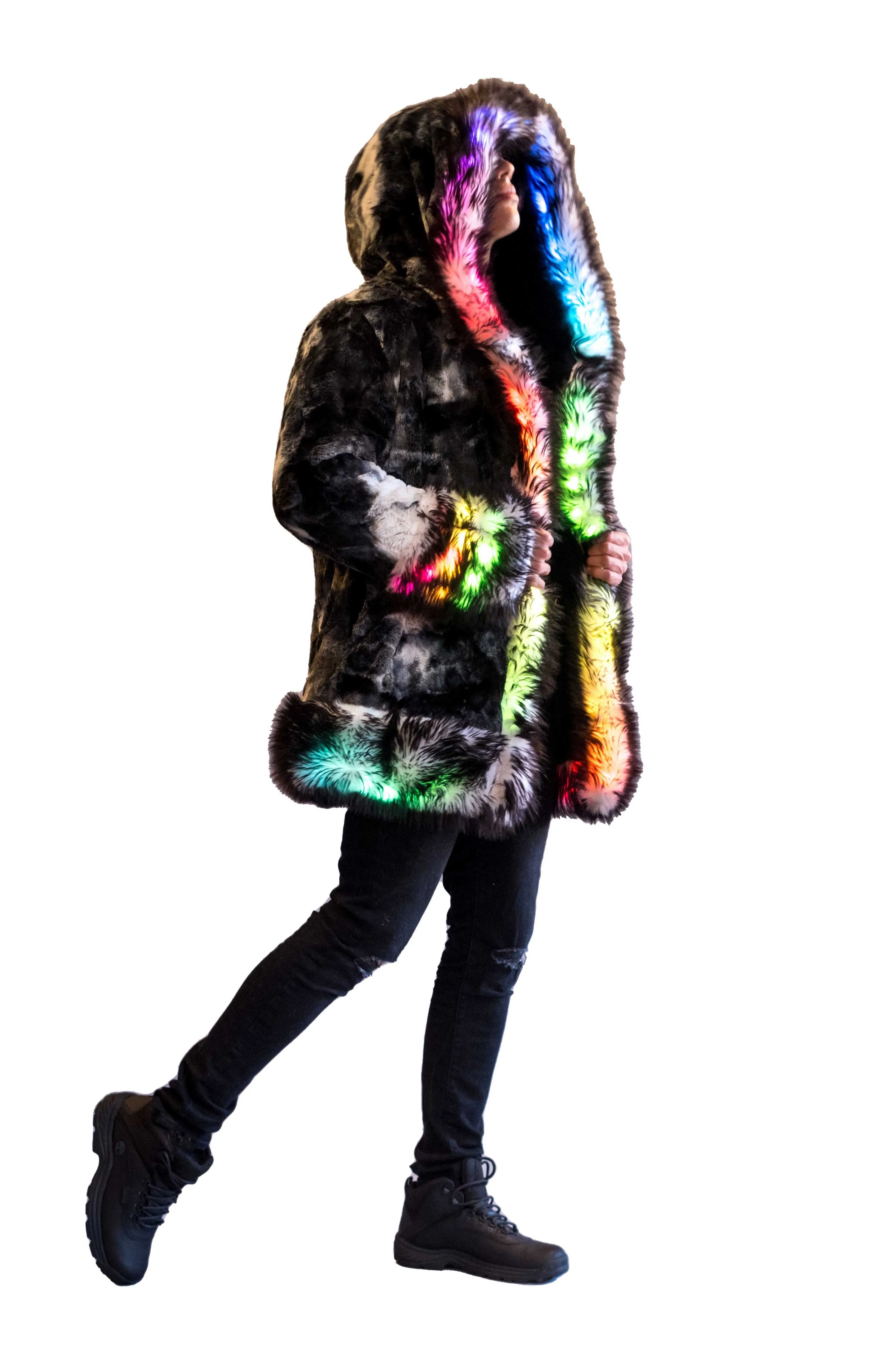 Men's LED Wizard Coat in "Black & White Tie Dye" STOCK