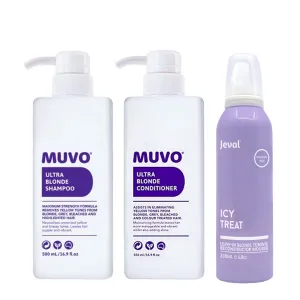 MUVO Ultra Blonde Shampoo, Conditioner & Jeval Icy Treat Reconstructor Mousse Value Pack
