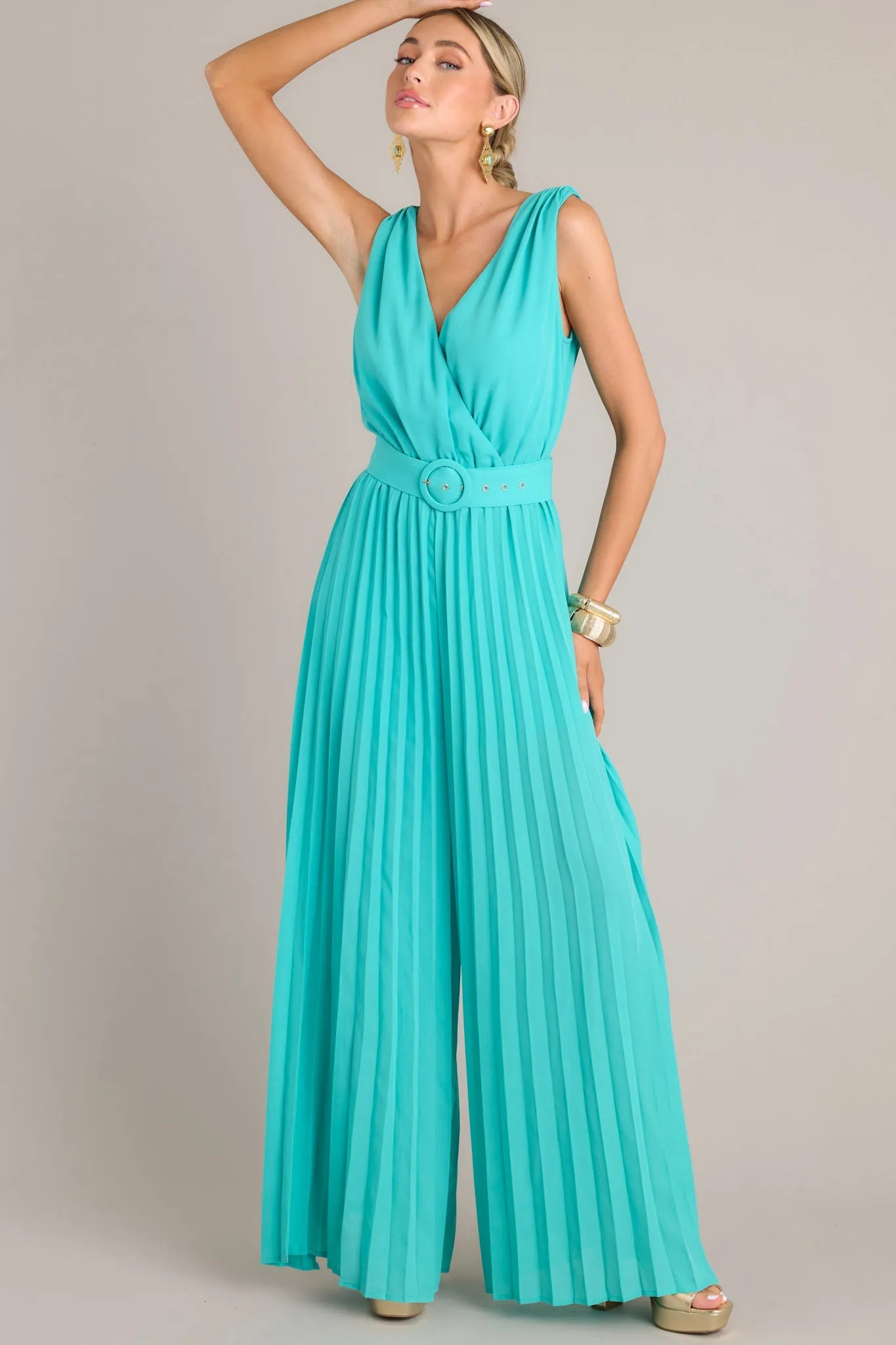 Paradise Haven Aqua Belted Jumpsuit