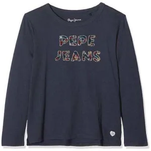 Pepe Jeans Girls Long Sleeve T-Shirt with Beaded Text in Navy