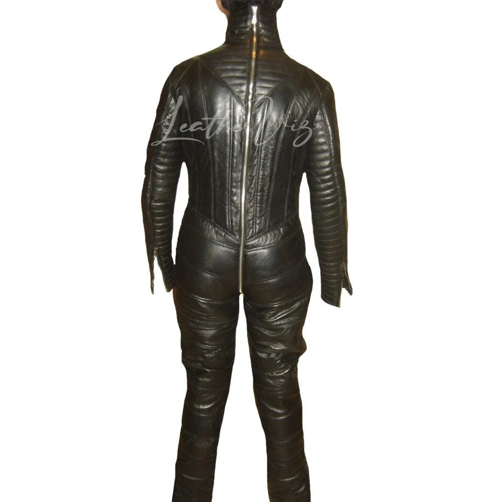Quilted Style Men Biker Leather Jumpsuit