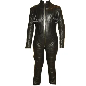 Quilted Style Men Biker Leather Jumpsuit