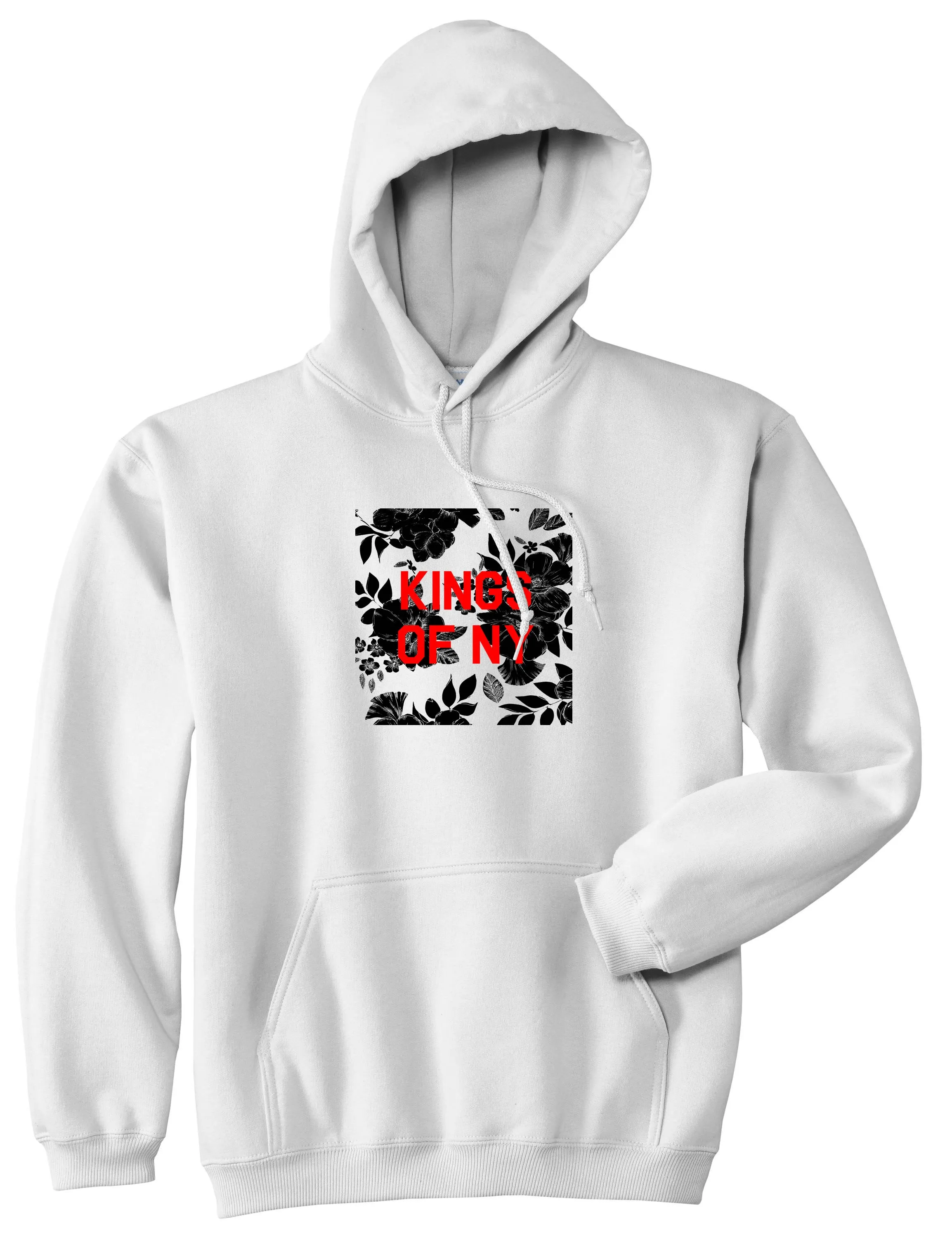 Red Floral Box Logo Mens Pullover Hoodie