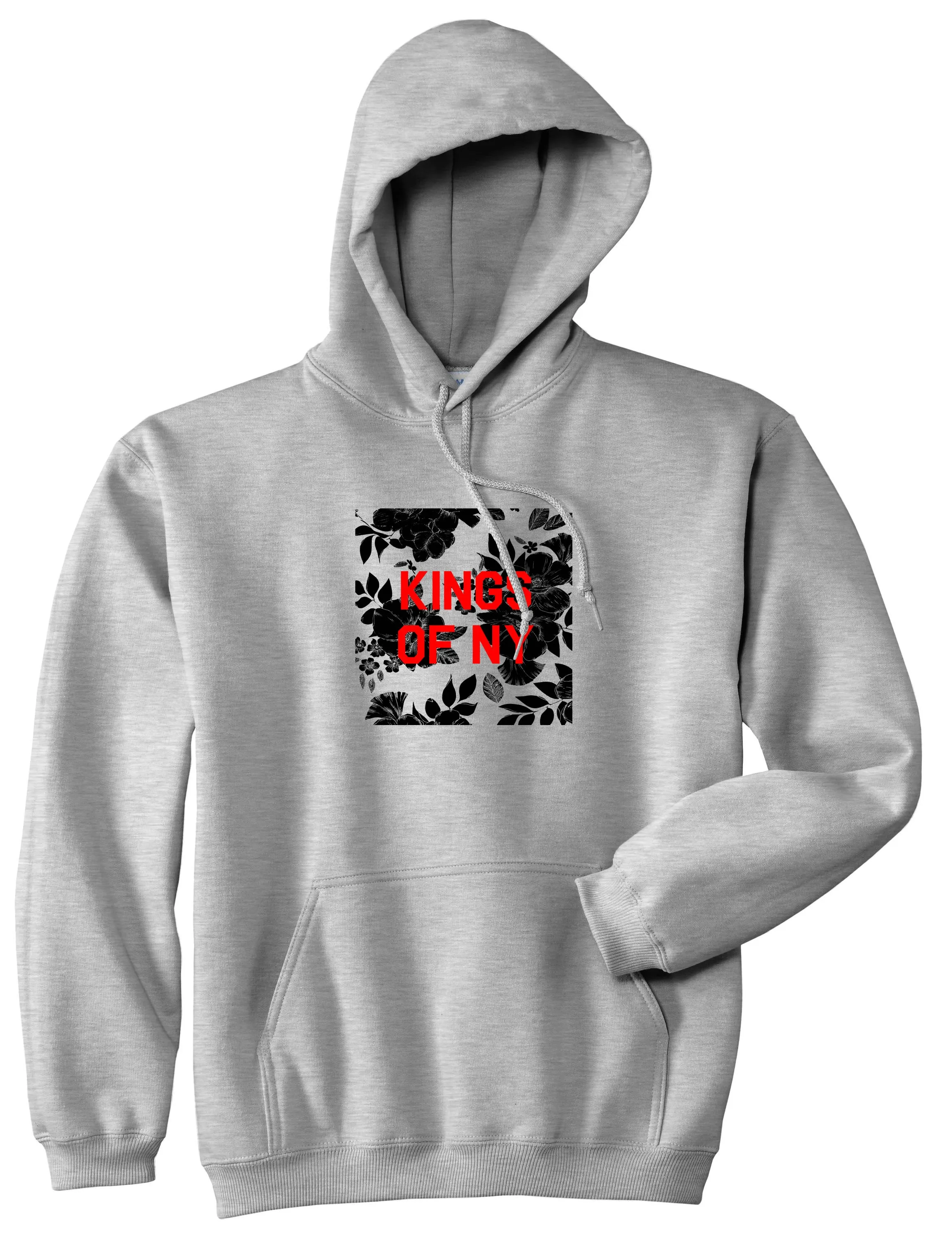 Red Floral Box Logo Mens Pullover Hoodie