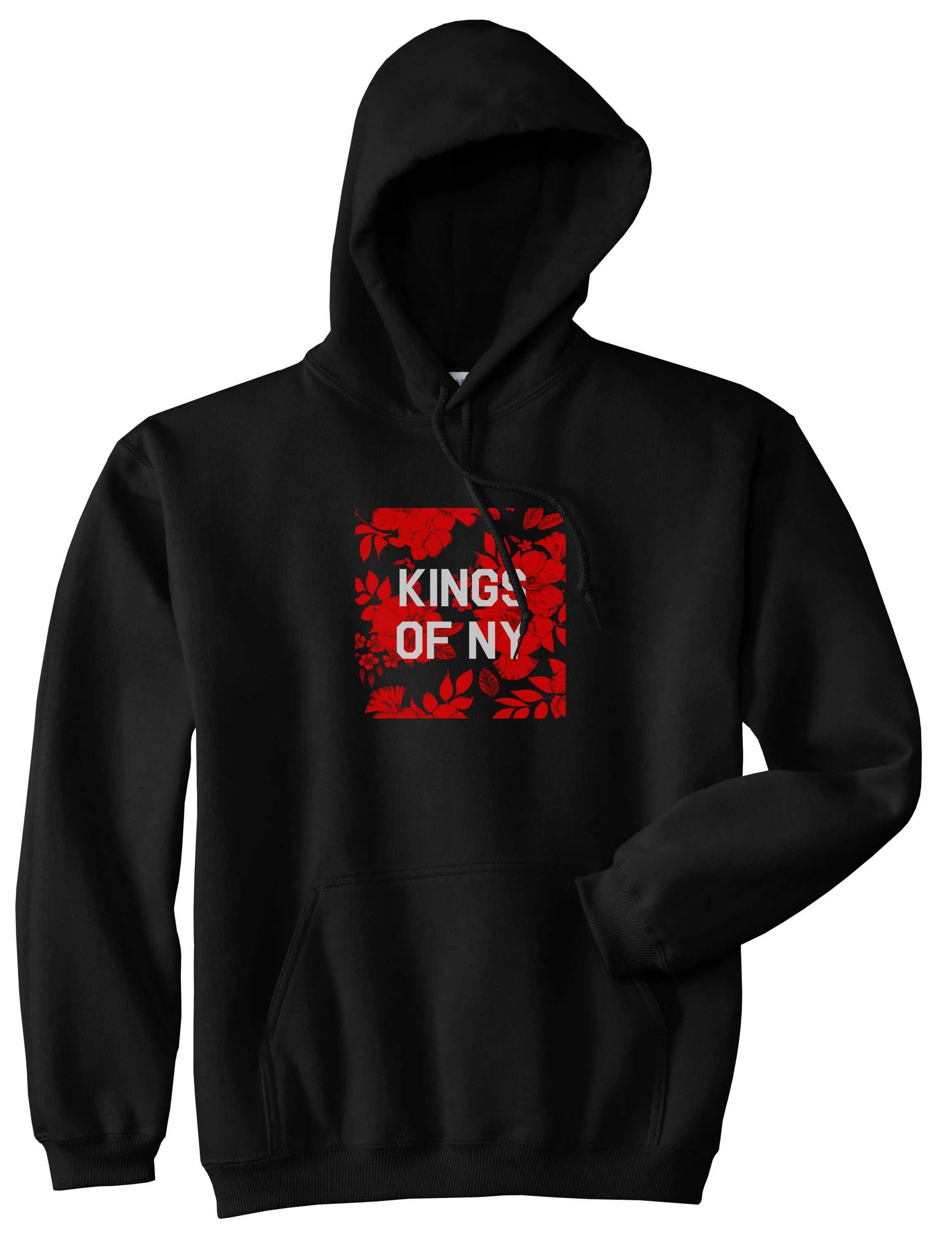 Red Floral Box Logo Mens Pullover Hoodie