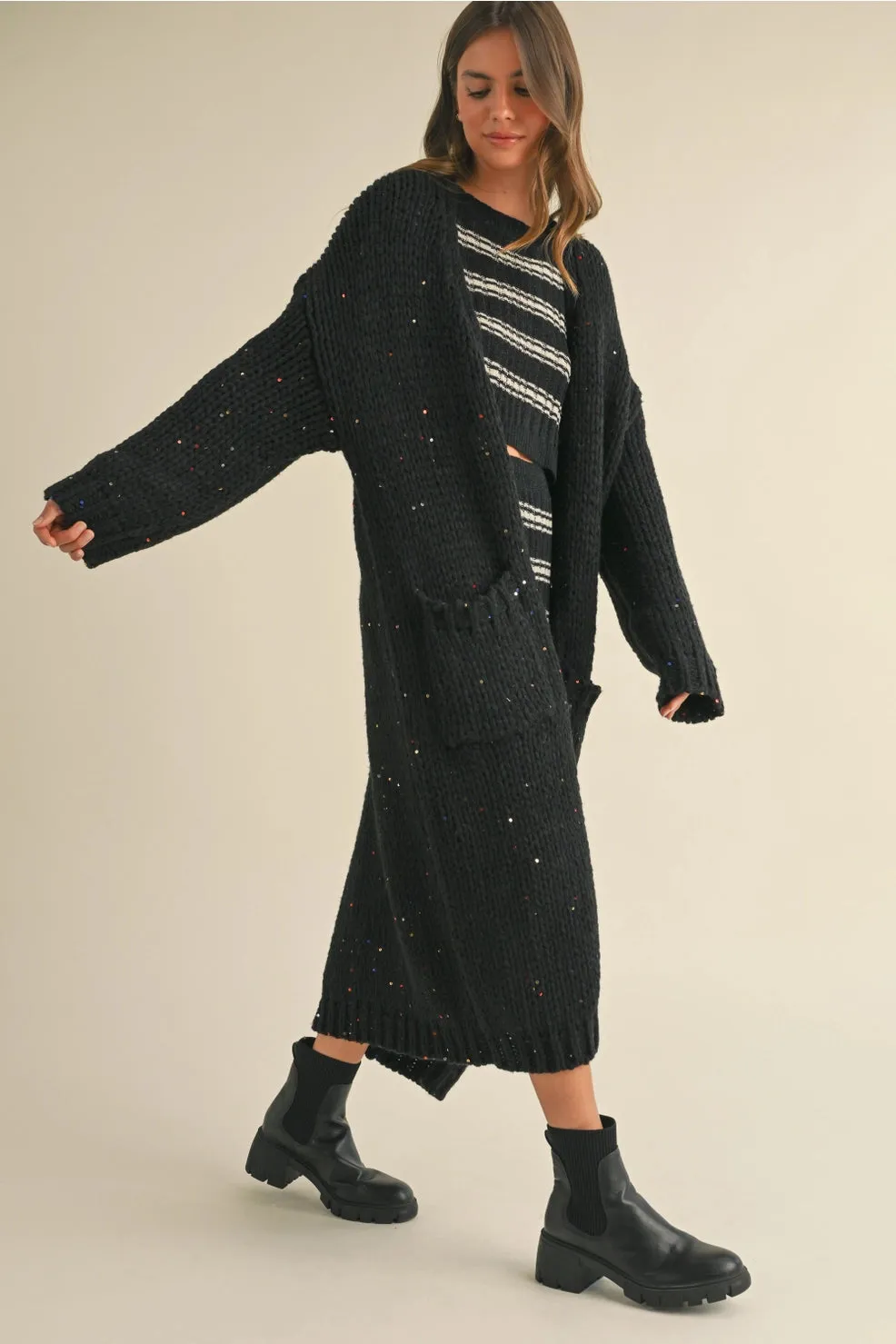 Sequin Chunky Knit Cardigan