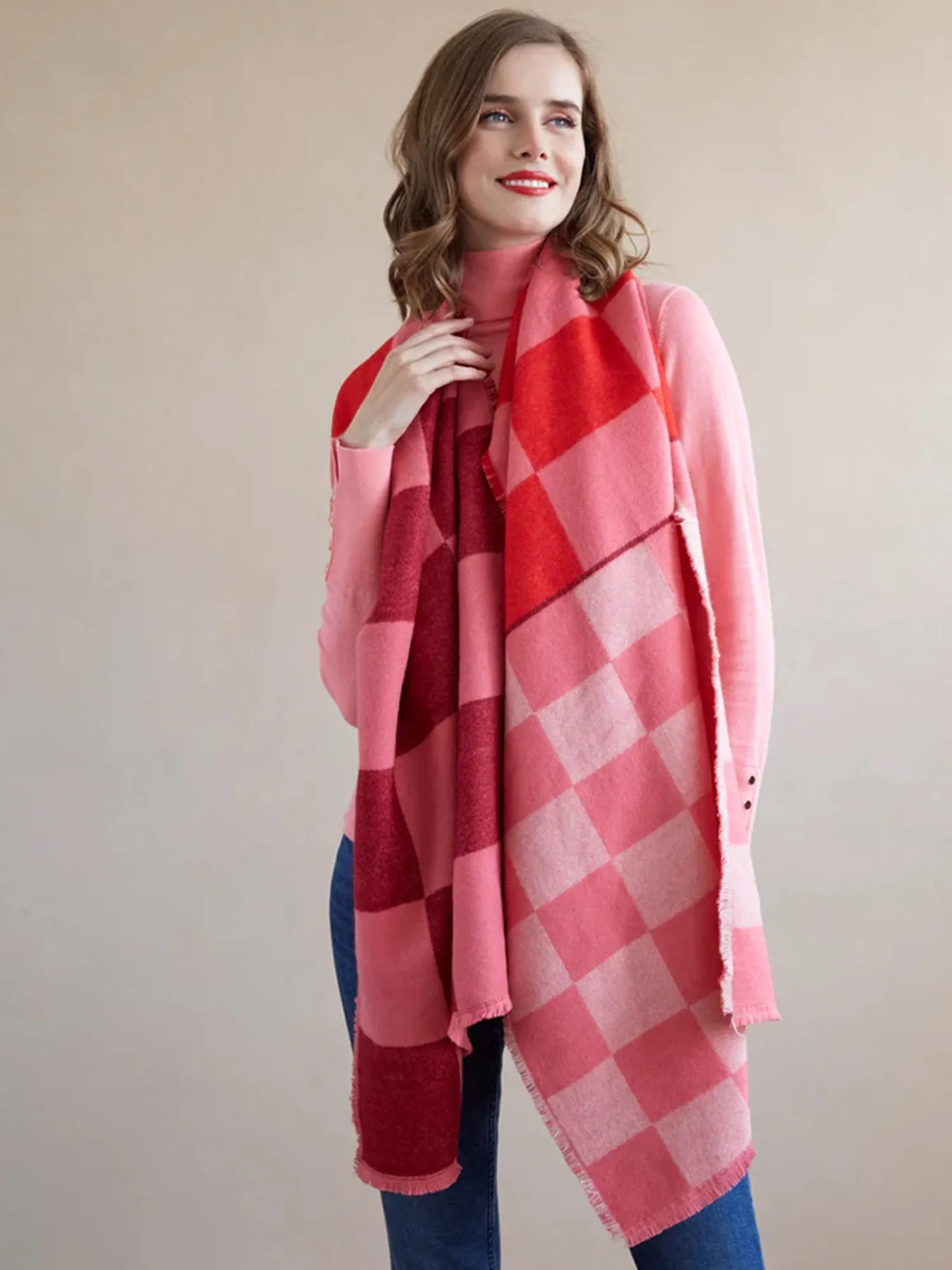 Shiraleah Yule Check Winter Scarf, Pink and Red - Brands We Love