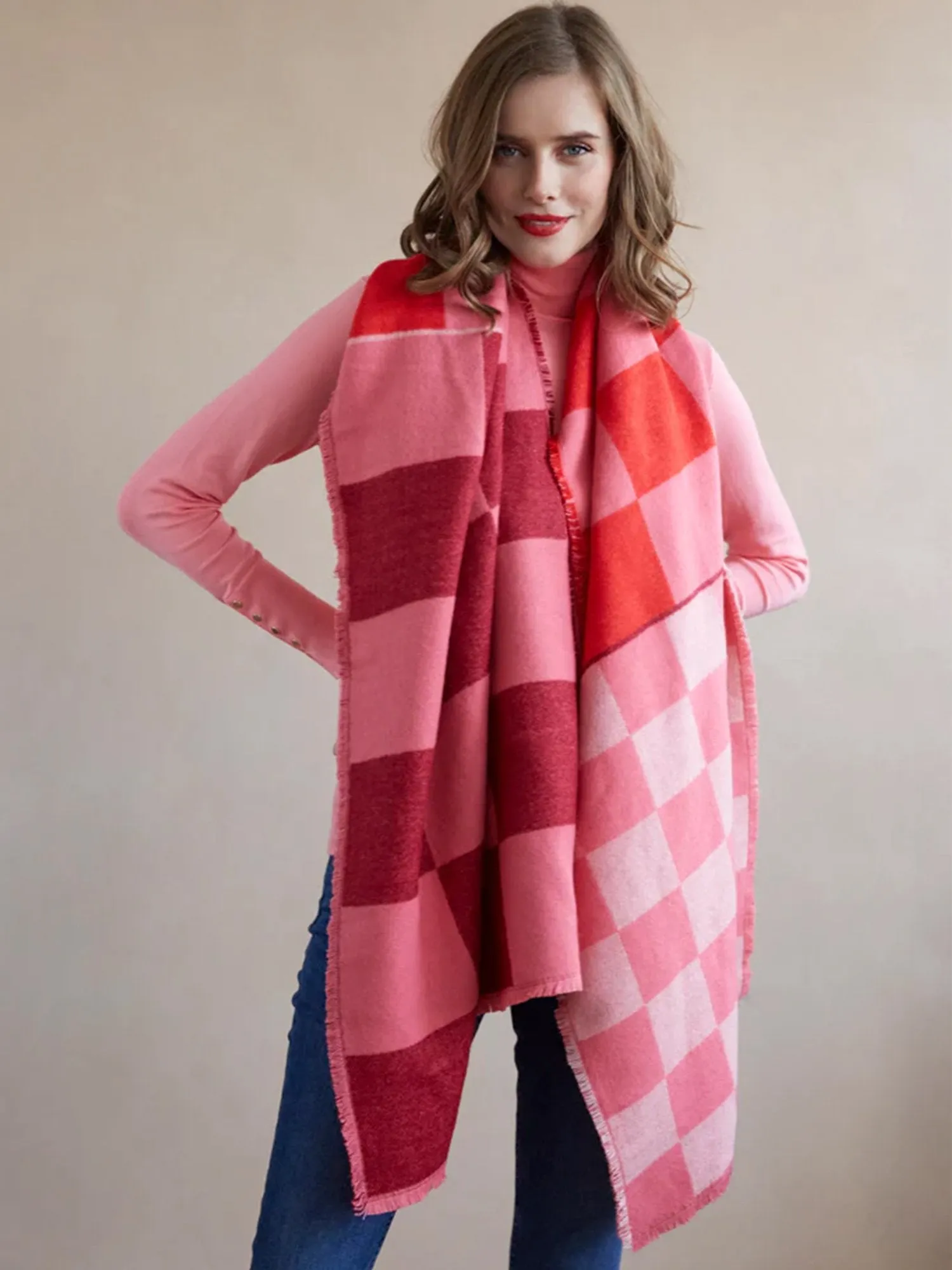 Shiraleah Yule Check Winter Scarf, Pink and Red - Brands We Love