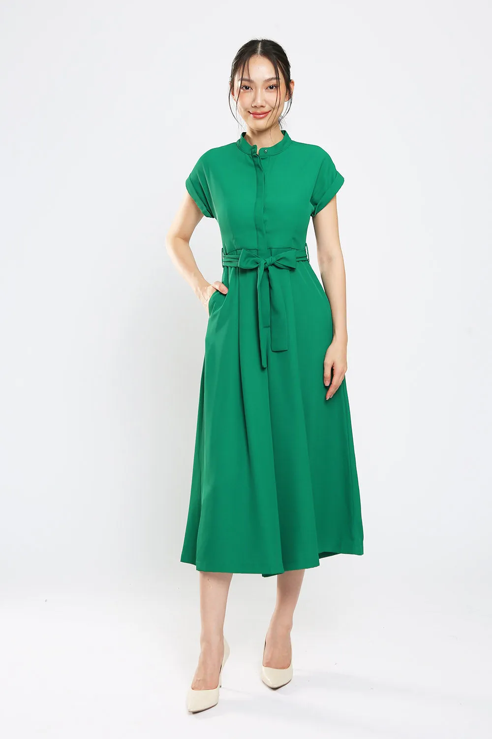 Sofina Sashed Jumpsuit in Kelly Green