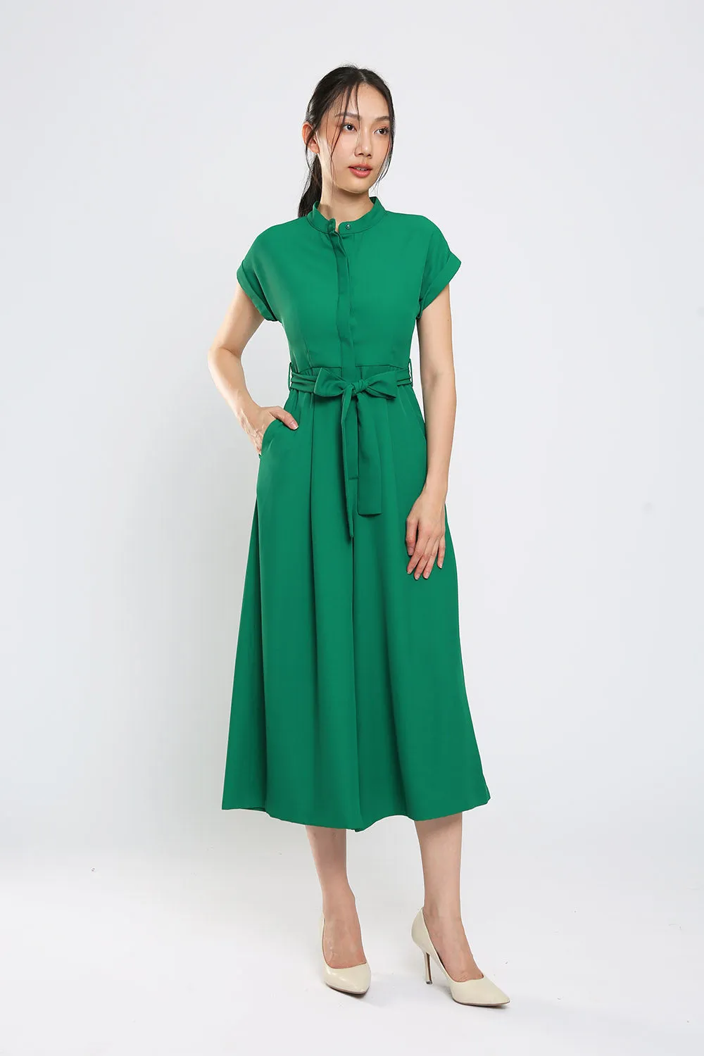 Sofina Sashed Jumpsuit in Kelly Green