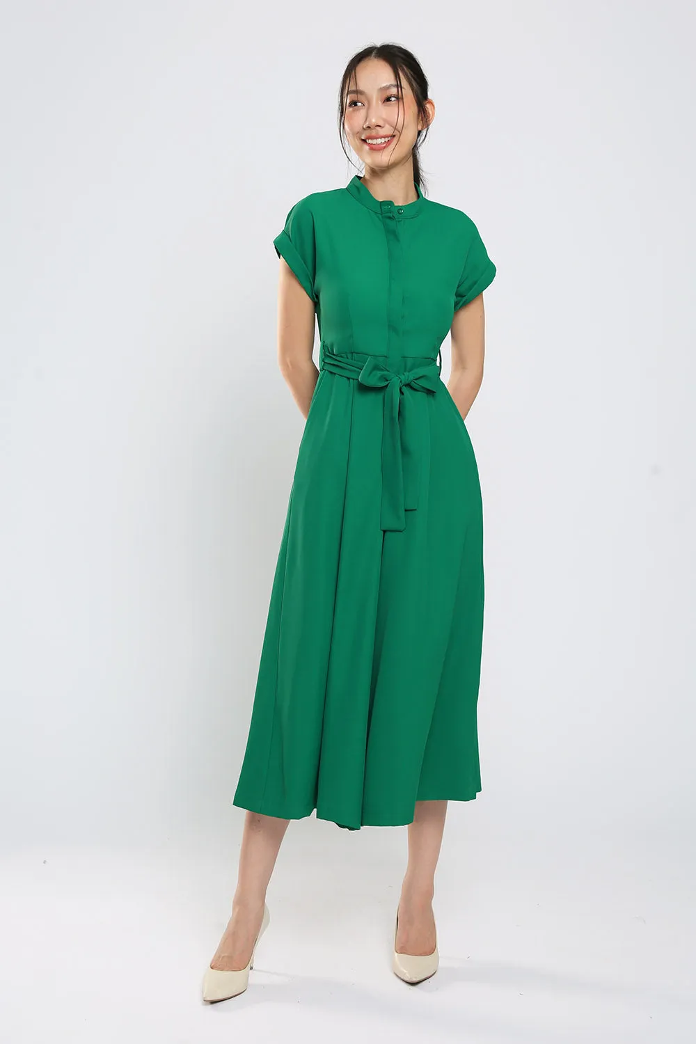 Sofina Sashed Jumpsuit in Kelly Green