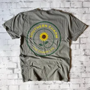 Southern Charm "Sunflower Swirl" Short Sleeve T-shirt - Heather Gray
