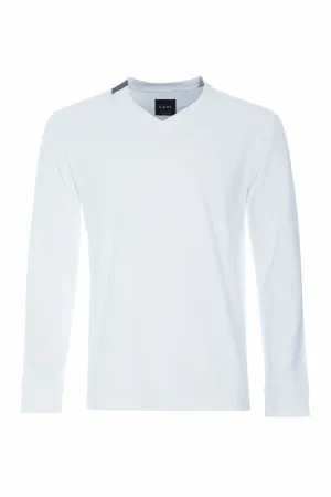 T-SHIRT V-NECK LONG SLEEVE - 1021C - WHITE