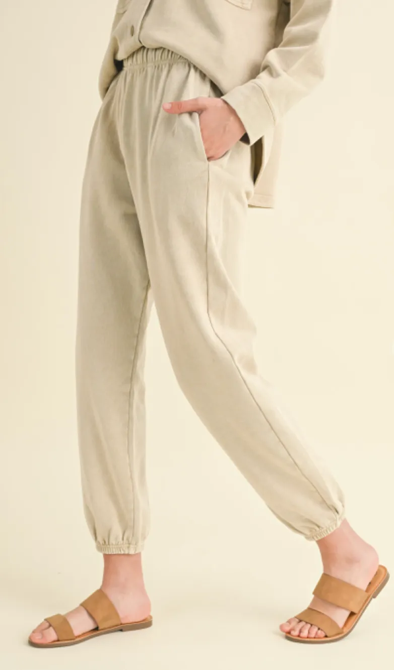 Tan Dye Washed Jogger Pants