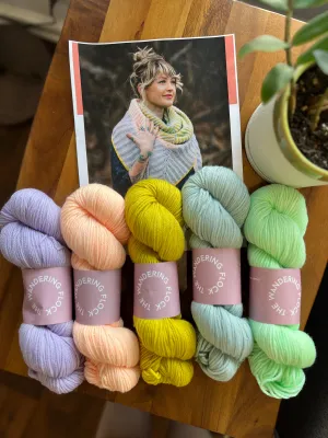 The Feel Good Shawl Kit 1 The Wandering Flock DK Icy Lavender/Peach Pop/Citrine/Dusty Blue/Neon Kelly