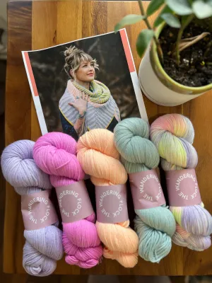 The Feel Good Shawl Kit 2 The Wandering Flock DK Icy Lavender/Electric Orchid/Peach Pop/Dusty Blue/Cosmic Tye dye