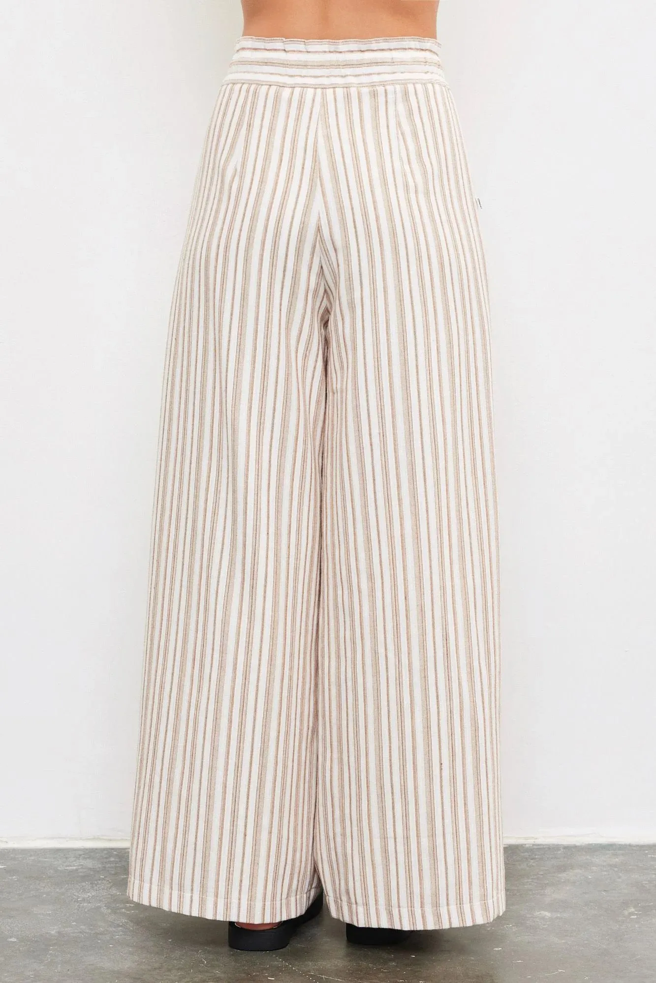 TIED WAIST BAND WIDE STRIPE PANTS
