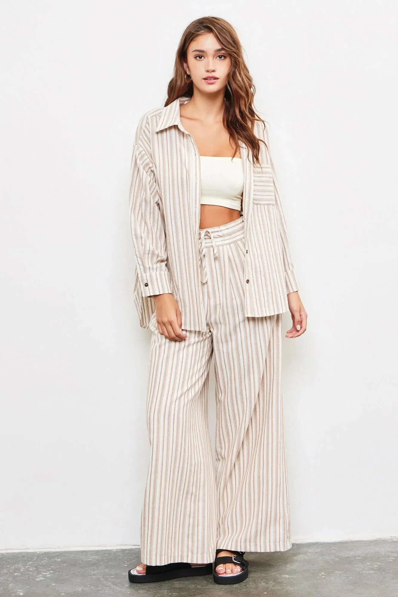 TIED WAIST BAND WIDE STRIPE PANTS