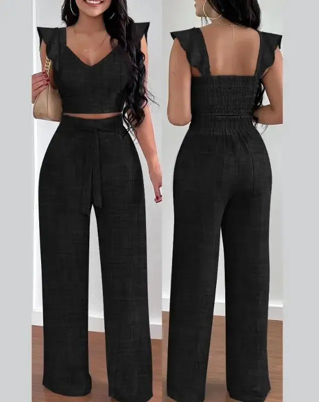 Two Piece Pocket Wide Leg Pant and top