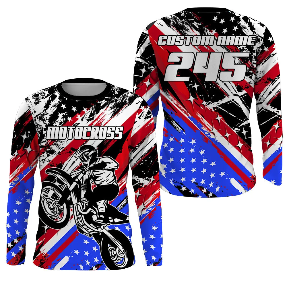 USA Flag Motocross Jersey Men UPF30  Custom Dirt Bike 3D Long Sleeve Shirt MX Racing Off-Road Motorcycle