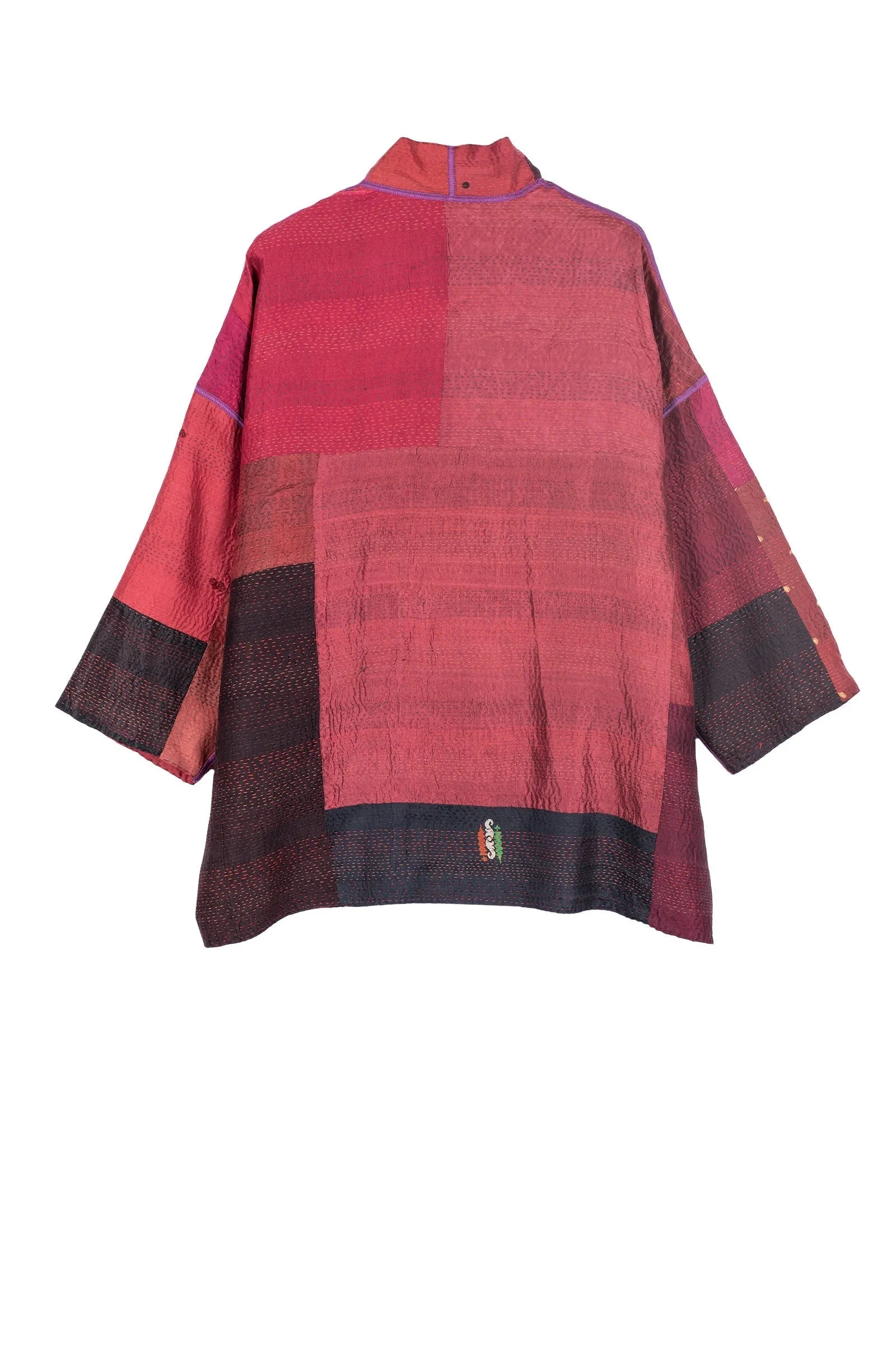 VINTAGE SILK PATCH KANTHA MINI KIMONO JKT - vp2055-red -
