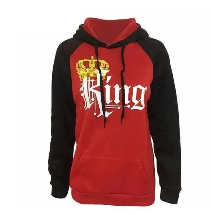 Women KING QUEEN King and Queen Crown Couple Color Block Sweatshirt