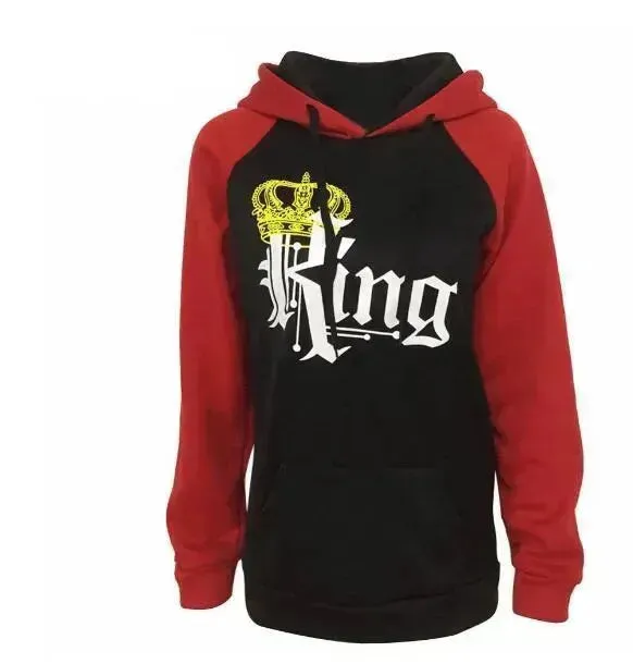 Women KING QUEEN King and Queen Crown Couple Color Block Sweatshirt