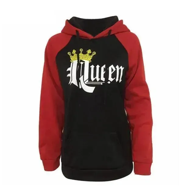 Women KING QUEEN King and Queen Crown Couple Color Block Sweatshirt
