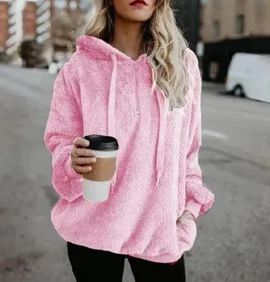 Women's Polerones Fleece Hoodie Pullover fall Winter Zipper Pocket Sweatshirt