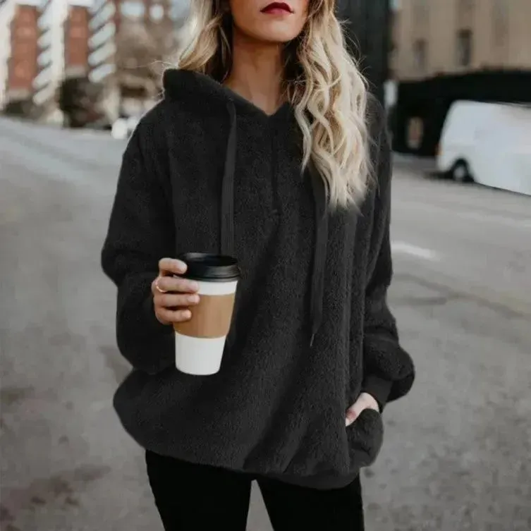 Women's Polerones Fleece Hoodie Pullover fall Winter Zipper Pocket Sweatshirt