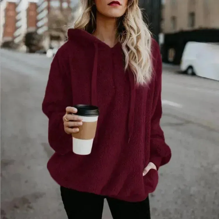 Women's Polerones Fleece Hoodie Pullover fall Winter Zipper Pocket Sweatshirt