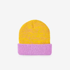 Yellow Pink Plush Knit Beanie