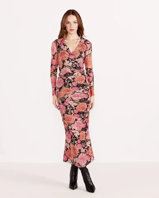 Yvaine Mesh Midi Skirt- Apricot Floral