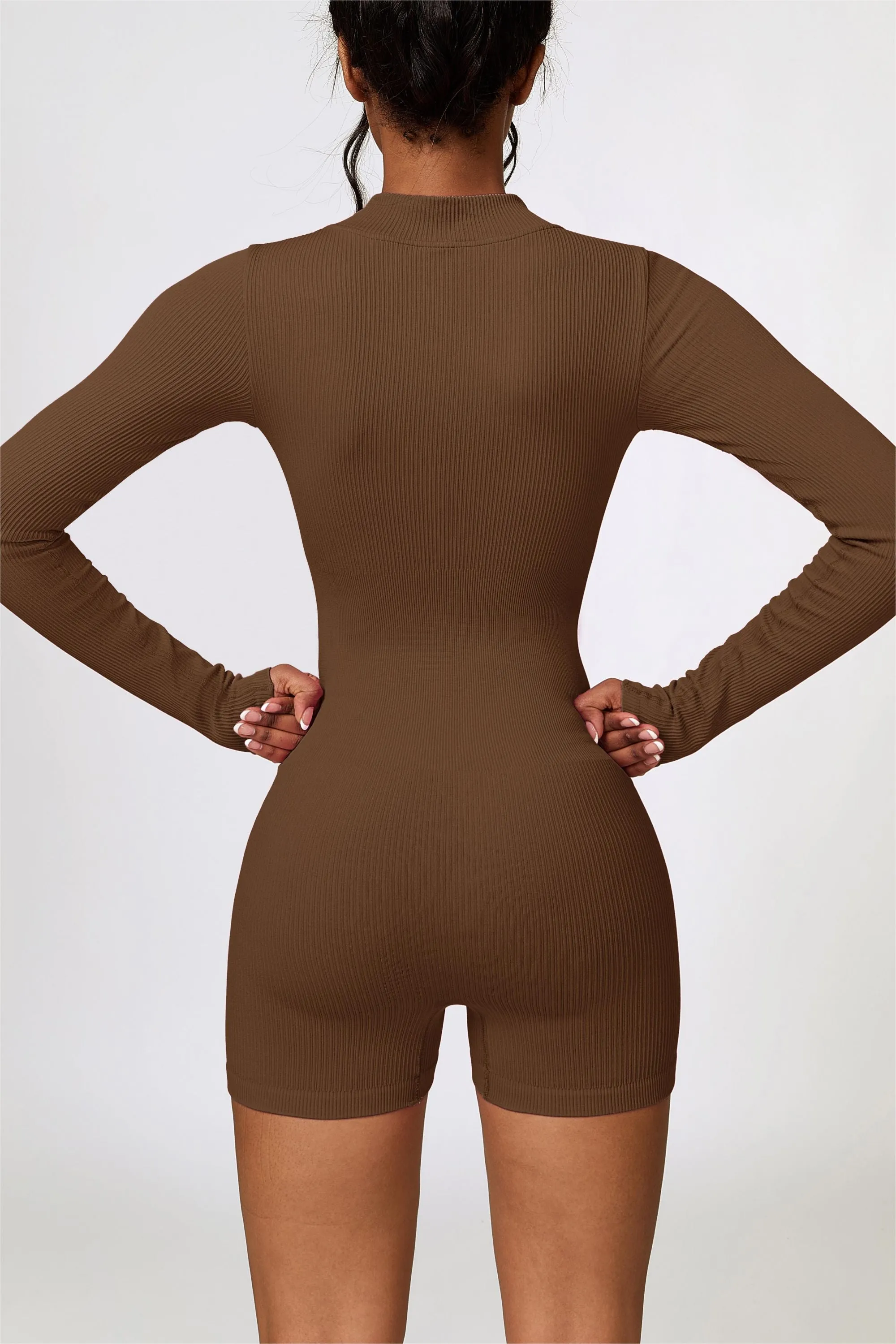 ZipFlex Ribbed Long-Sleeve Workout Romper
