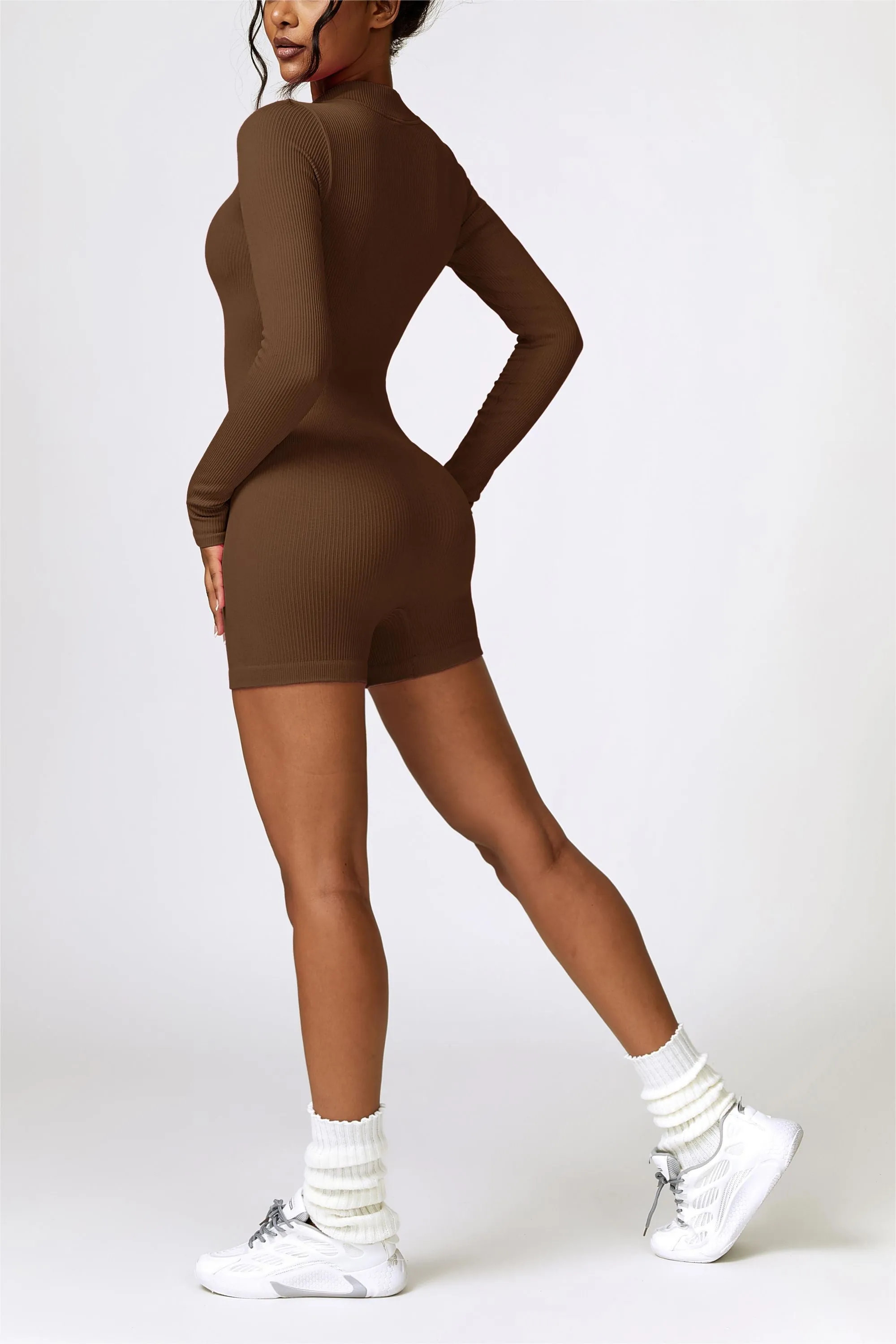 ZipFlex Ribbed Long-Sleeve Workout Romper
