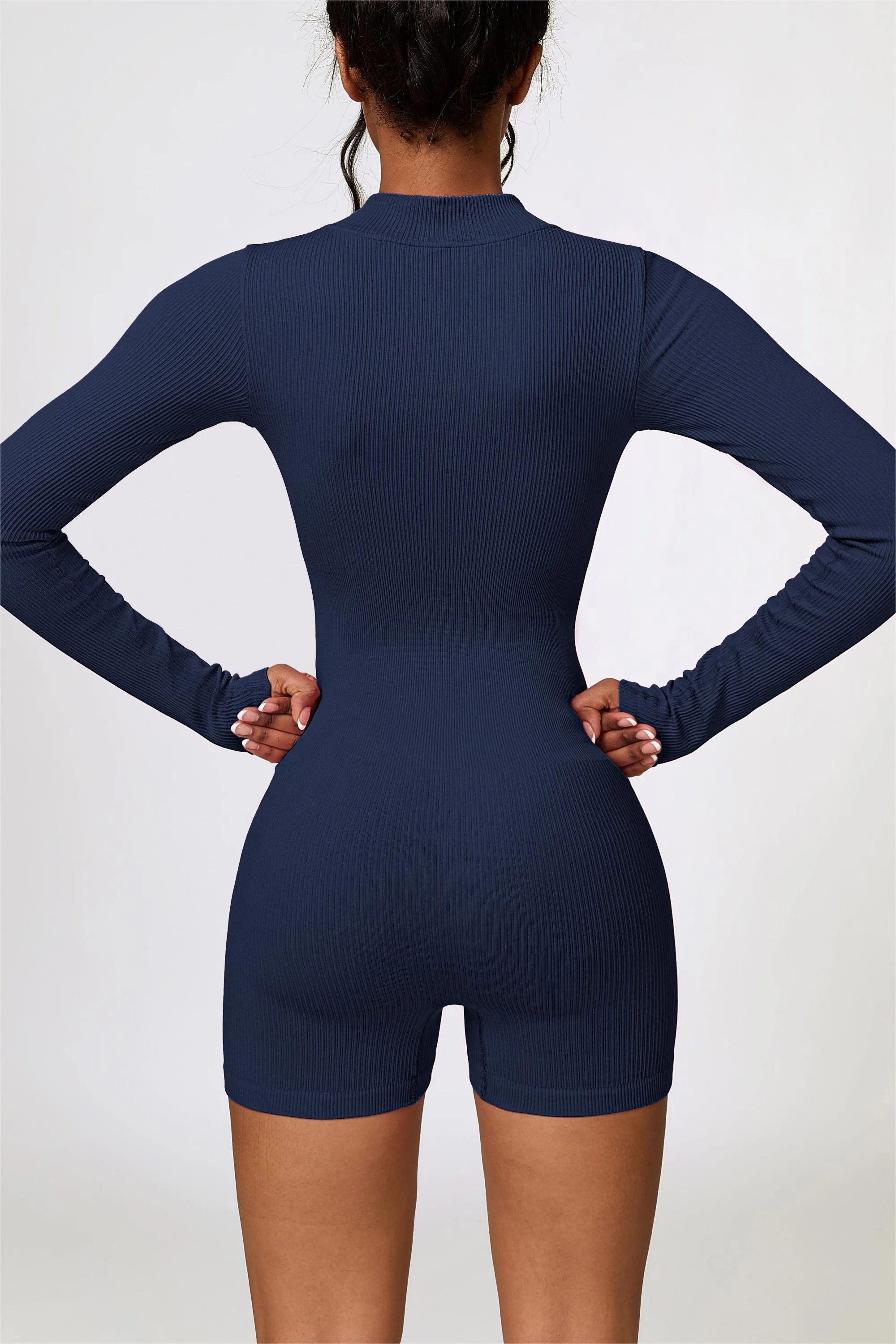 ZipFlex Ribbed Long-Sleeve Workout Romper