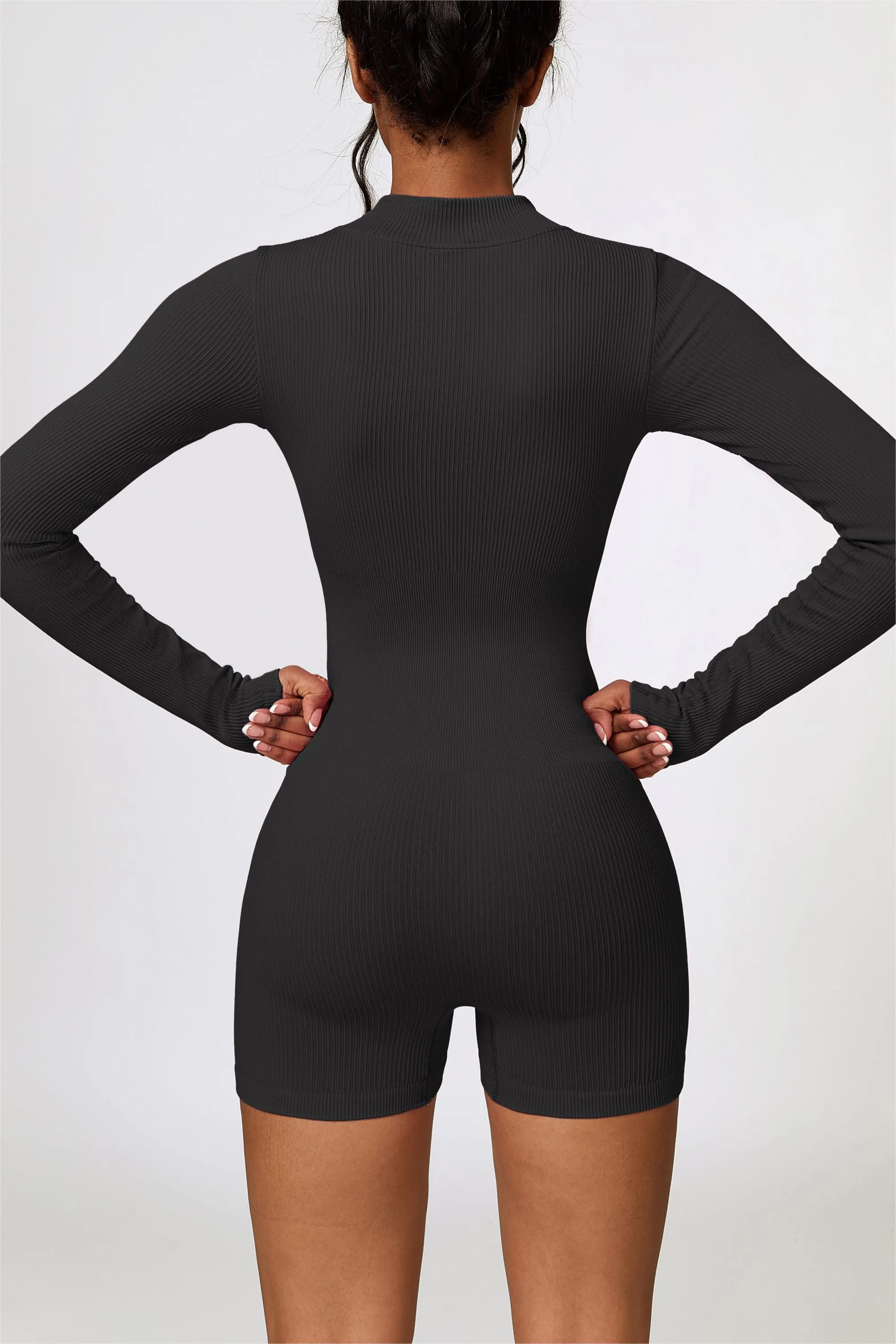 ZipFlex Ribbed Long-Sleeve Workout Romper